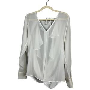 Abi Ferrin Sheer Blouse Coverup Negligee Nightie Deep V Open Back White - M